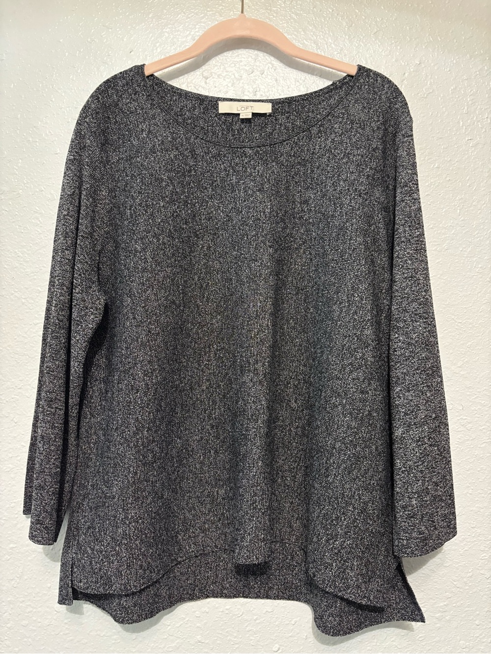 LOFT Gray Black Marled Textured Knit Top XL Long Sleeve